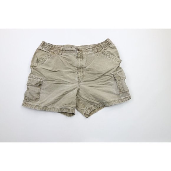 Vintage LL Bean Mens Size 38 Thrashed Above Knee Cargo Shorts Green Cotton - Picture 1 of 10